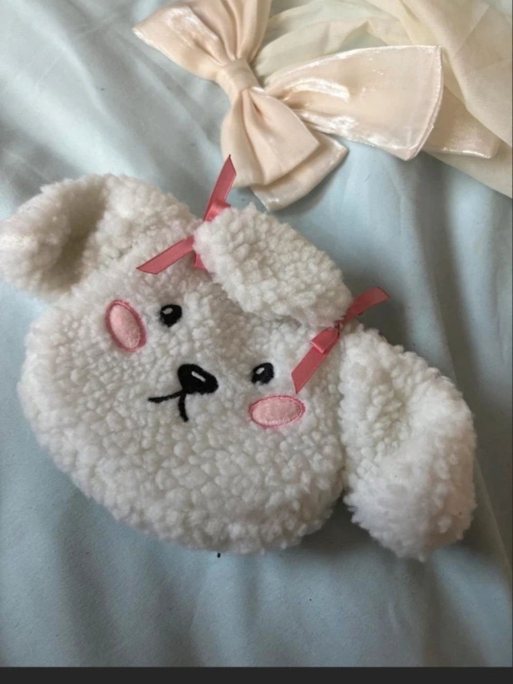 Cute White Plush Puppy Hand Warmer for Kids with Pink Accents